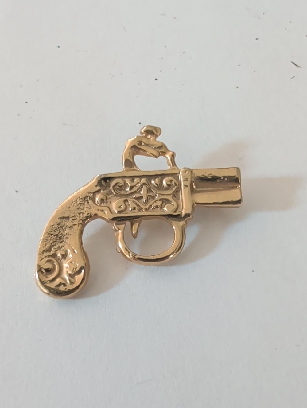 Gold-Tone Decorative Pistol Charm Brooch - Gold
